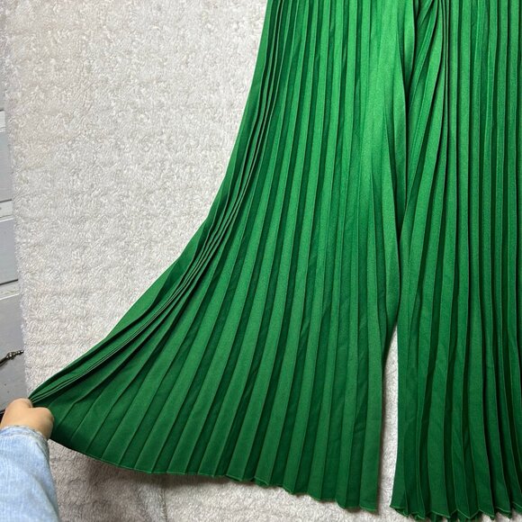 Bright Green Flared Funky Pants. Ribbed, Flowy Pants with Stretchy Waistband - Picture 7 of 7